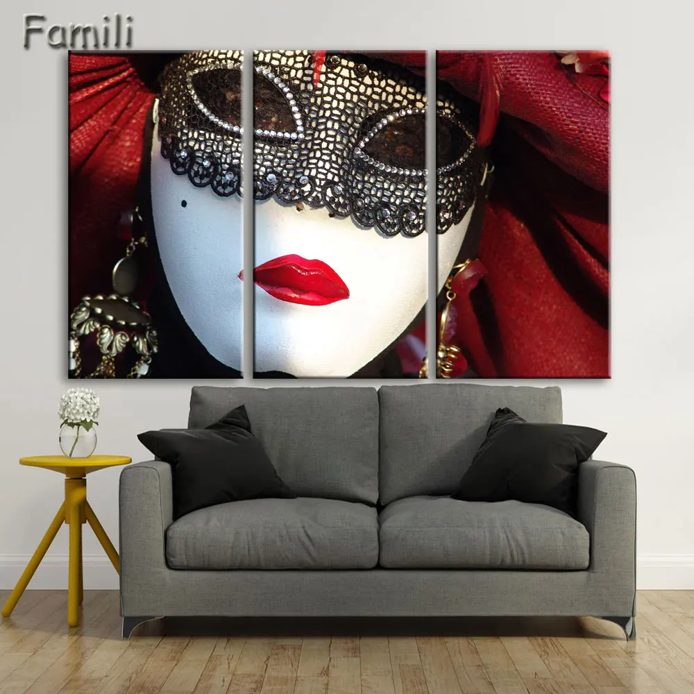 

3panel/set Color Mask Face Poste of dancer Home Decor abstract canvas painting for living room giveaways wall sticker