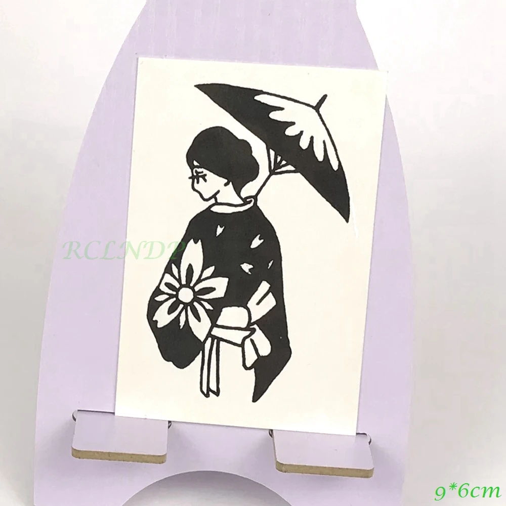 Waterproof Temporary Tattoo Japan Geisha with umbrella Ukiyo-e vintage old school tatto flash tatoo fake for girl women