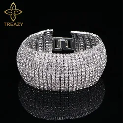 TREAZY Silver Color 12 Rows Rhinestone Crystal Bangle Bridal Wedding Bracelets for Women Accessories Femme Wedding Jewelry Gifts