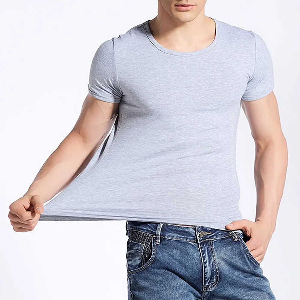 Stretch Men T Shirt Men\'s O-neck Short-sleeve T Shirts Casual Slim Solid Color Tshirts Men Tops Tees Special Sales Cotton S-5XL