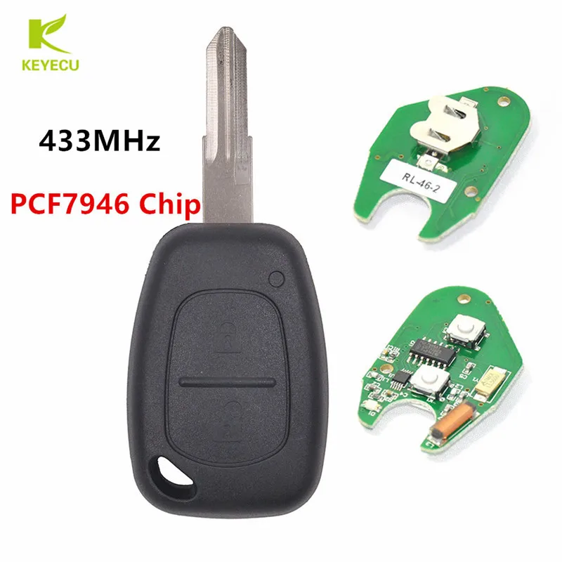 KEYECU-mando a distancia sin cortar, 2 botones, 433MHz, PCF7946, para Renault Kangoo 2003-2008