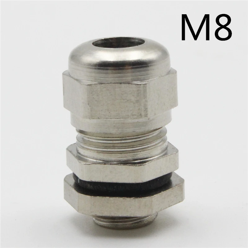 1piece M8*1.25 Nickel Brass Metal Silica Gel Waterproof Cable Glands Connectors IP68 M10 Apply to Cable 2-4mm