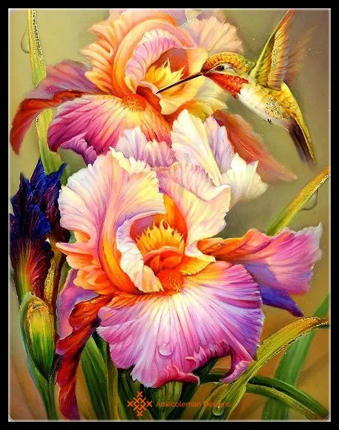 Embroidery Counted Cross Stitch Kits Needlework - Crafts 14 ct DMC color DIY Arts Handmade Decor - Iris and Hummingbird 1