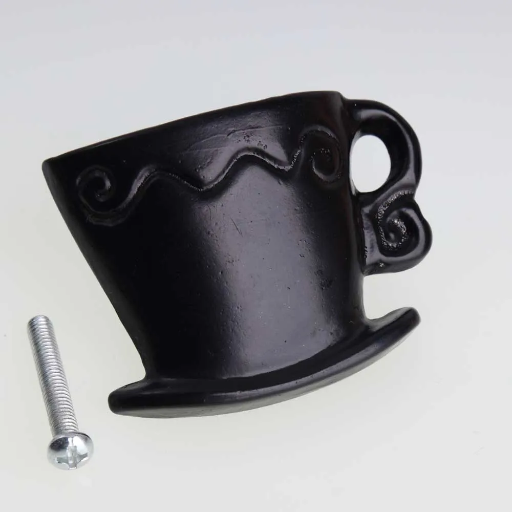 vintage creative coffee cup drawer cabinet knobs pulls retro black dresser door handles knobs antique silver furniture knobs