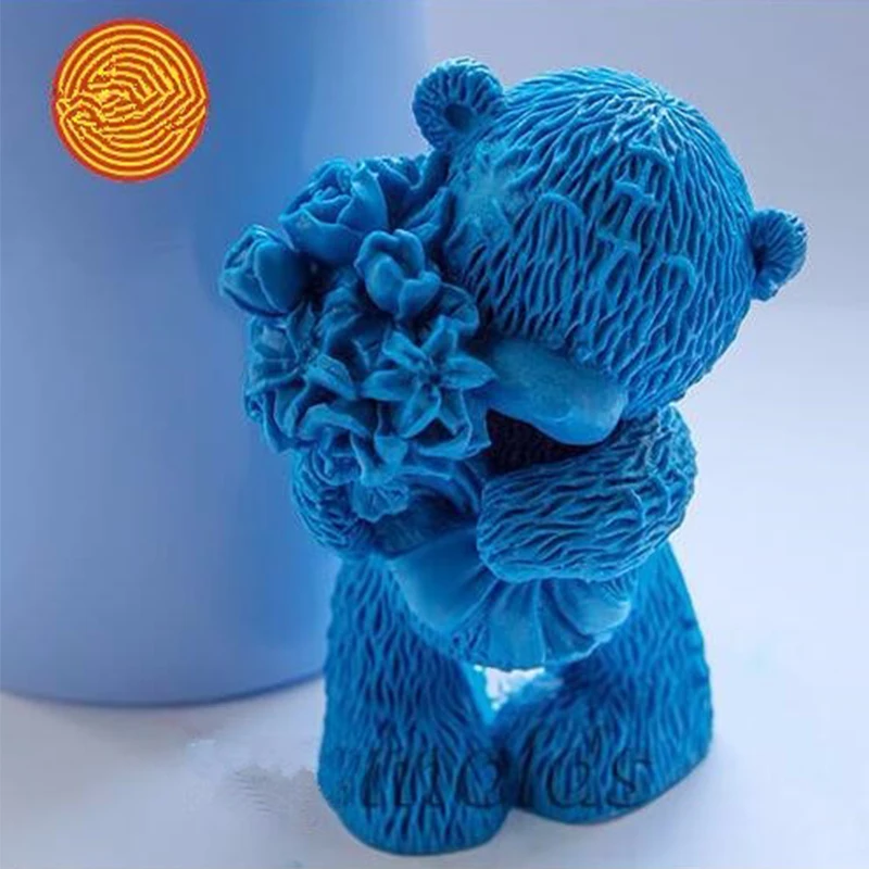 

DIY 3D Craft Molds Teddy Bear with Flowers shape Animals silicone Mold Christmas Cake Decoration Tools Soap Mold Bakeware Crafts