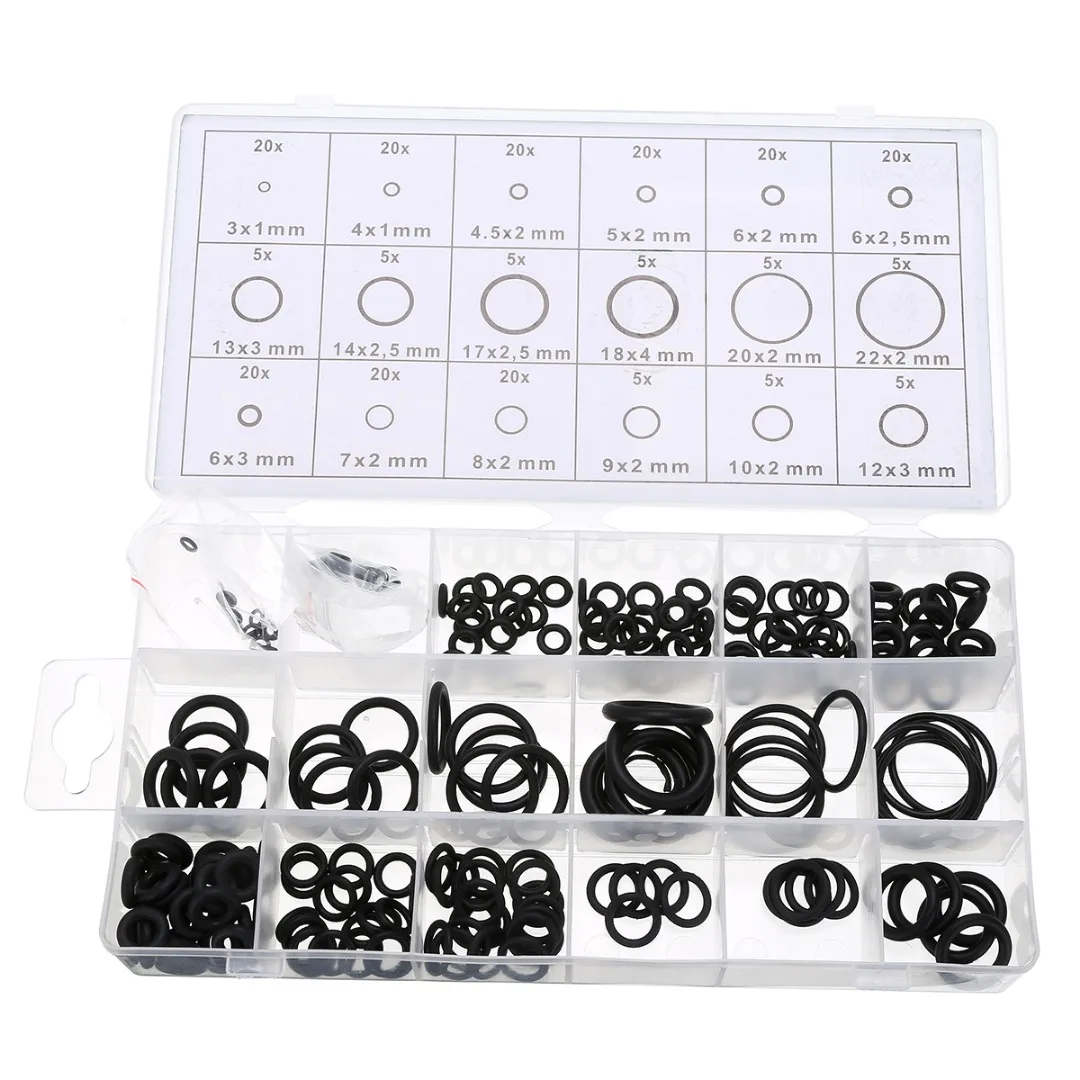 

225 pcs Rubber O Ring O-Ring Washer Seals Watertightness Assortment Different Size With Plactic Box Kit Set