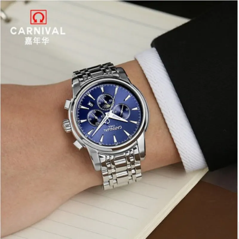 Carnival automatic mechanical popular brand men watches military full steel waterproof fashion casual luminous luxury watch male