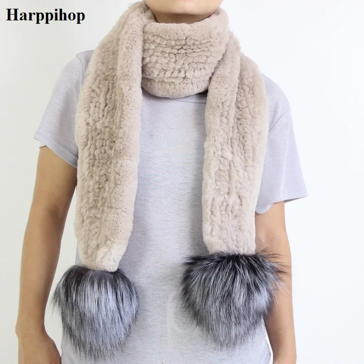 

women rex rabbit fur scarf 100% natrual real rabbit fur scarf winter warm fashion fox fur ball real rabbit fur scarfs 190cm