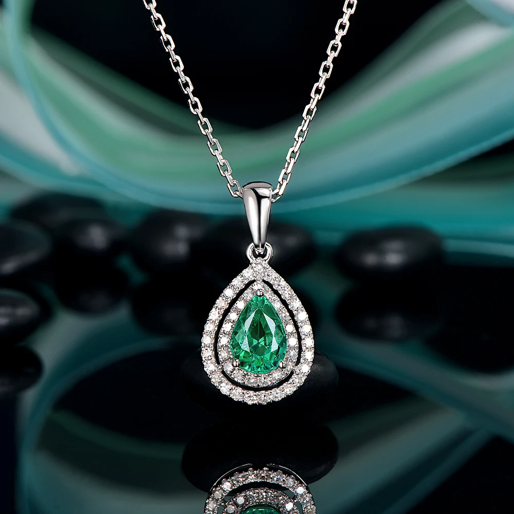 

Caimao Jewelry 14K White Gold 0.81ct Natural Emerald & 0.24ct Diamond Pendant Free Shipping