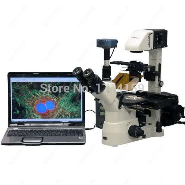 laboratory applications-AmScope Supplies 400X-600X Phase Contrast Inverted Fluorescence Microscope+3MP Camera