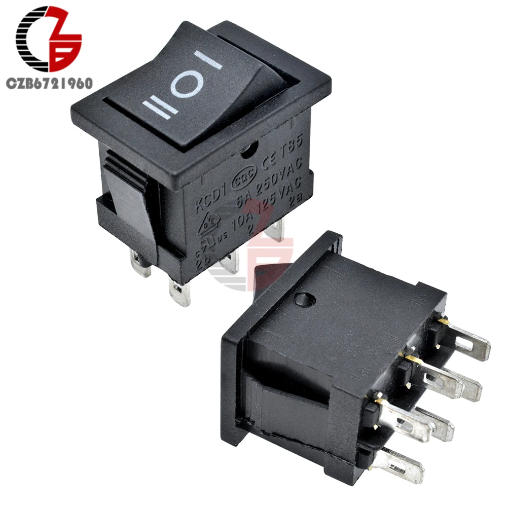 5PCS 6Pin DPDT ON-OFF-ON 3 Position Snap Boatlike Rocker Switch AC 6A/250V 10A/125V