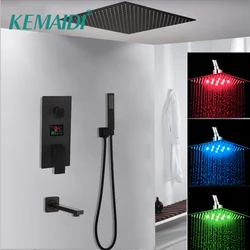 Kemaidi schwarz Messing Bad Dusche Wasserhahn Digital Display Mixer Wasserhähne 3-Funktionen Dusch system mit Wand Badewanne Wasserhahn