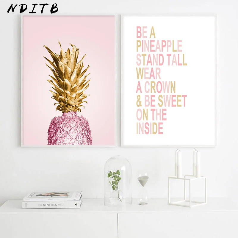 Golden Pineapple Motivational Quotes Poster Canvas Wall Art Print Modern Nordic Style Painting Scandinavian Decoration Picture