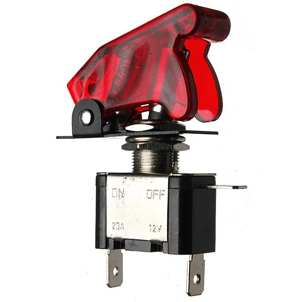 12V 20A Motorcycle Car Modification Switch Red Illuminated LED Toggle Switch Control ON/OFF+Aircraft Missile Style Flip Up Cover