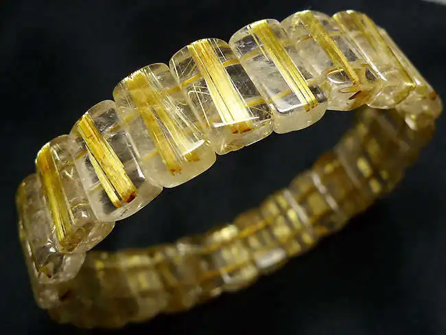 Natural Golden Hair Rutile Quartz Rectangle Beads Healing Bracelet 14x8x6mm 7