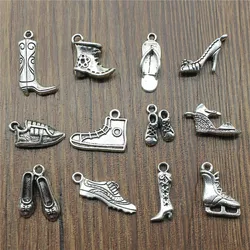 20pcs Shoe Charms Antique Silver Color High Heels Shoe Charms Pendants For Bracelets Skates Charms Making Jewelry