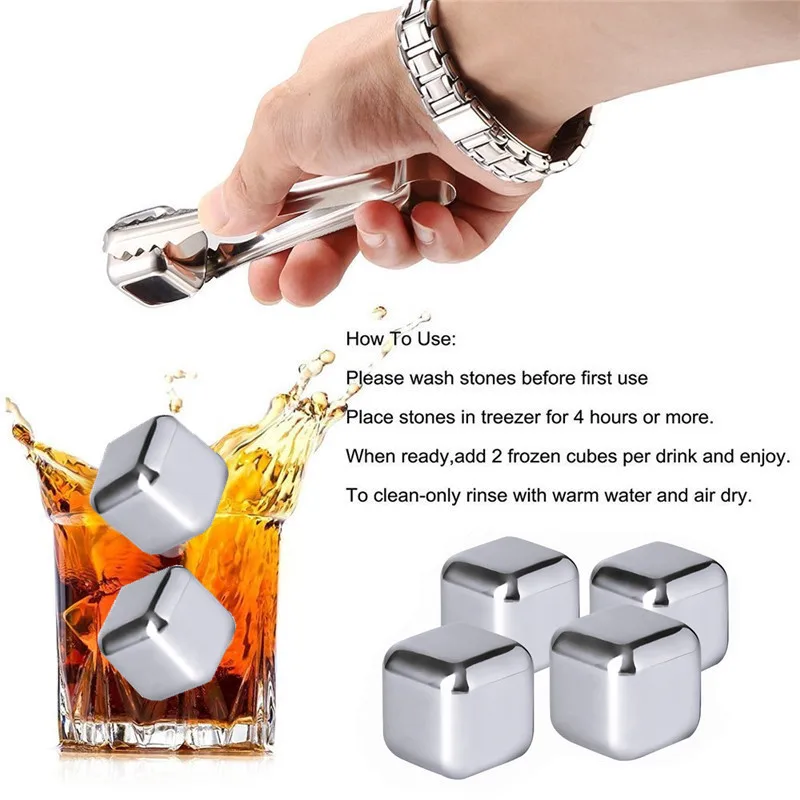 4/6/8 PCS Stainless Steel 304 Whisky Stones Ice Cubes in Package, Whiskey Cooler Rocks,Ice stone islande With Plastic Box