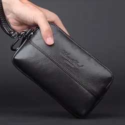 Bolso de mano para hombre, cartera multiusos de cuero genuino para teléfono móvil