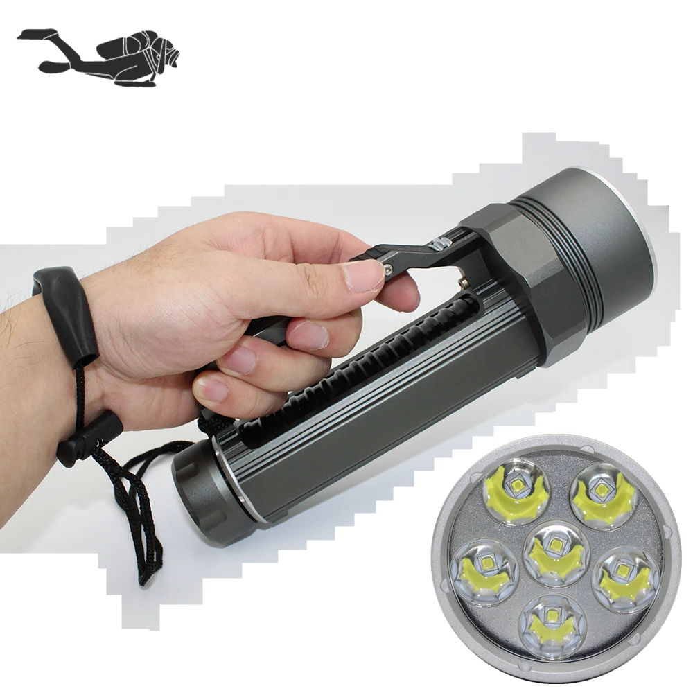 Diving torch 6 x XM-L2 U2 stepless dimming 6000 Lumens diving flashlight underwater spearfishing light 26650 lamp