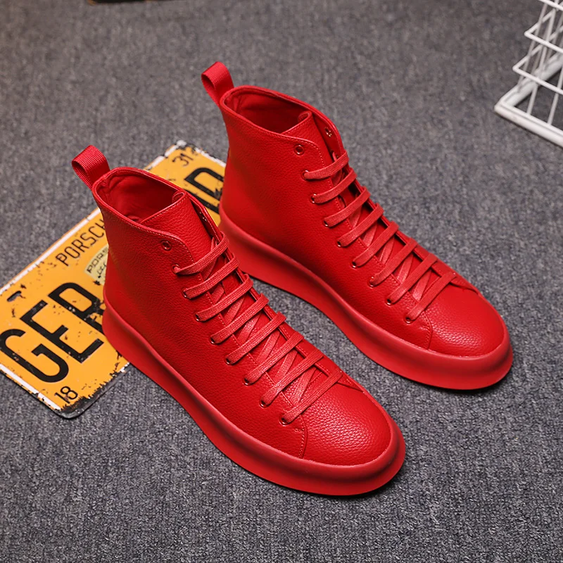 2018 Spring New Style Fashion Ankle Boots Men Red White Shoes Handmade Genuine Leather Luxury Personalized Original Design Boots