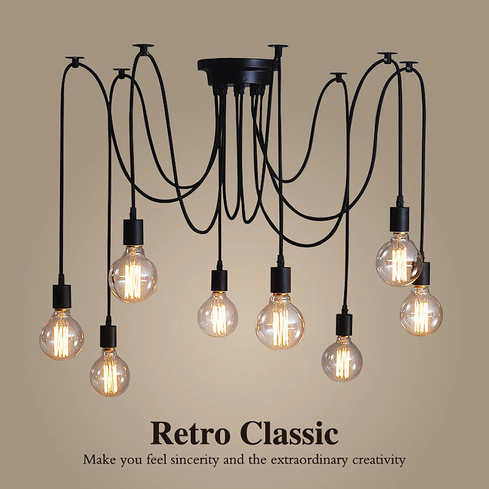 

Modern Nordic Retro Edison Bulb E27 2 meters Line Vintage lamps Antique DIY Art Spider Pendant Lights Home suspension