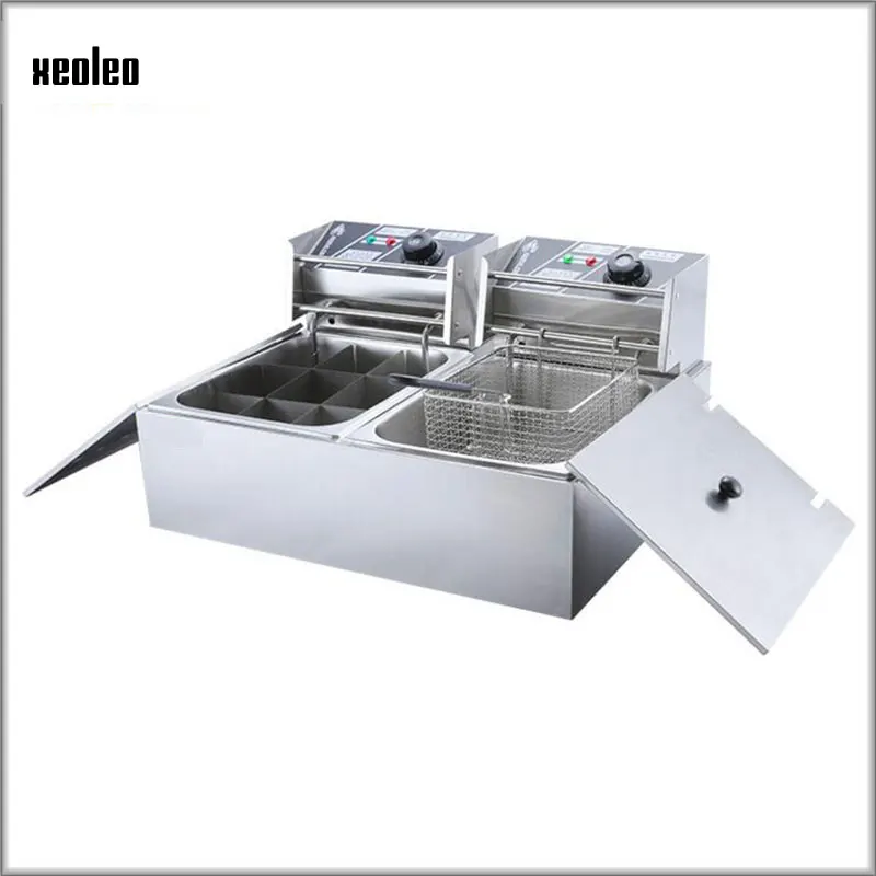 XEOLEO Double Tank Commercial Fryer Kanto Cooking Spicy Soup Skewer Frying  Multifunction Electric Hot Oden Boiled Food