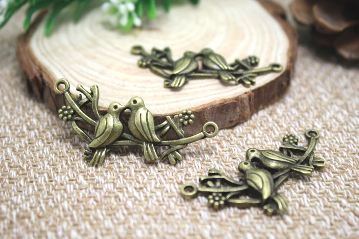 

12pcs--Bird Charms,Antique Tibetan bronze Tone Birds on a Branch, Bird Connector 20x45mm