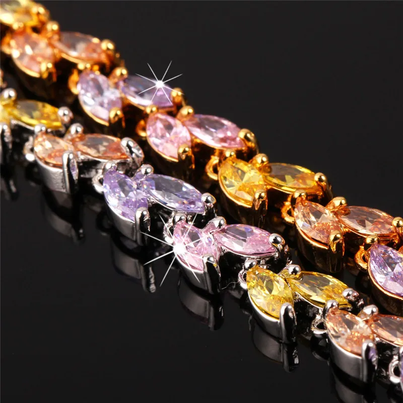 U7 French Romantic Zirconia Leaf Bracelet For Women Trendy Gold/Silver Color Jewelry Shiny Colorful Tennis Bracelet QC24