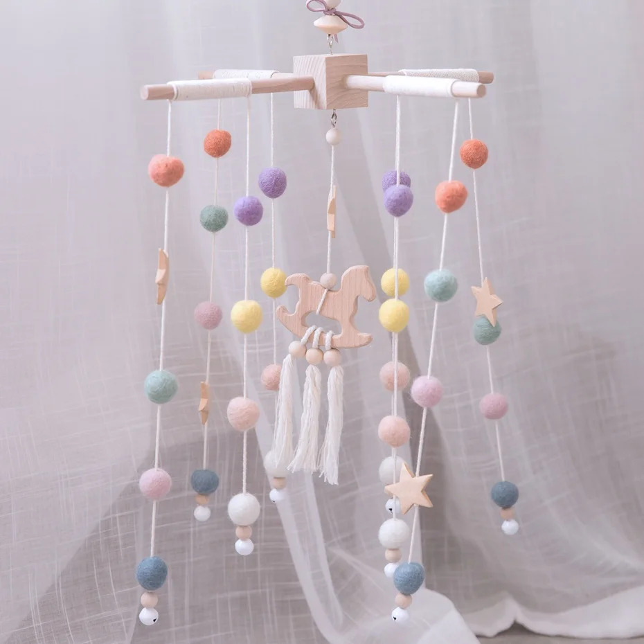 Baby Rattles Crib Bell Toys  Mobile Wooden Beads Trojan Wind Chimes Kids Room Bed Hanging Decor Decor Photography Props Gift