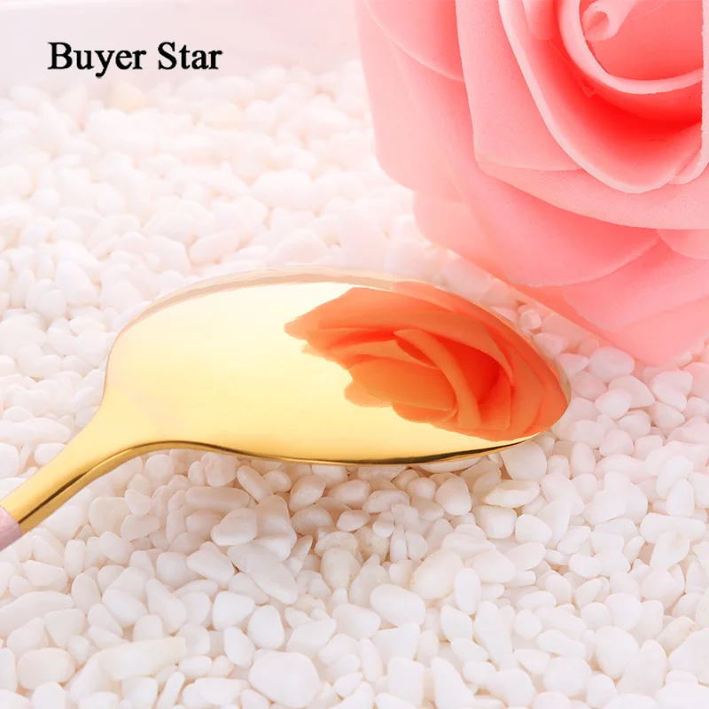 Buyer Star 5 Colors Stainless Steel Spoon 1 pcs Gold Spoon for Ice Cream Dinner Tableware Gold Plated Dessert Tea Coffee Spoons