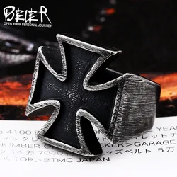 Beier 316L Stainless Steel ring Unisex Black Sureface For Woman And Man Gothic Punk Cross Finger Ring Gift Jewelry LR505