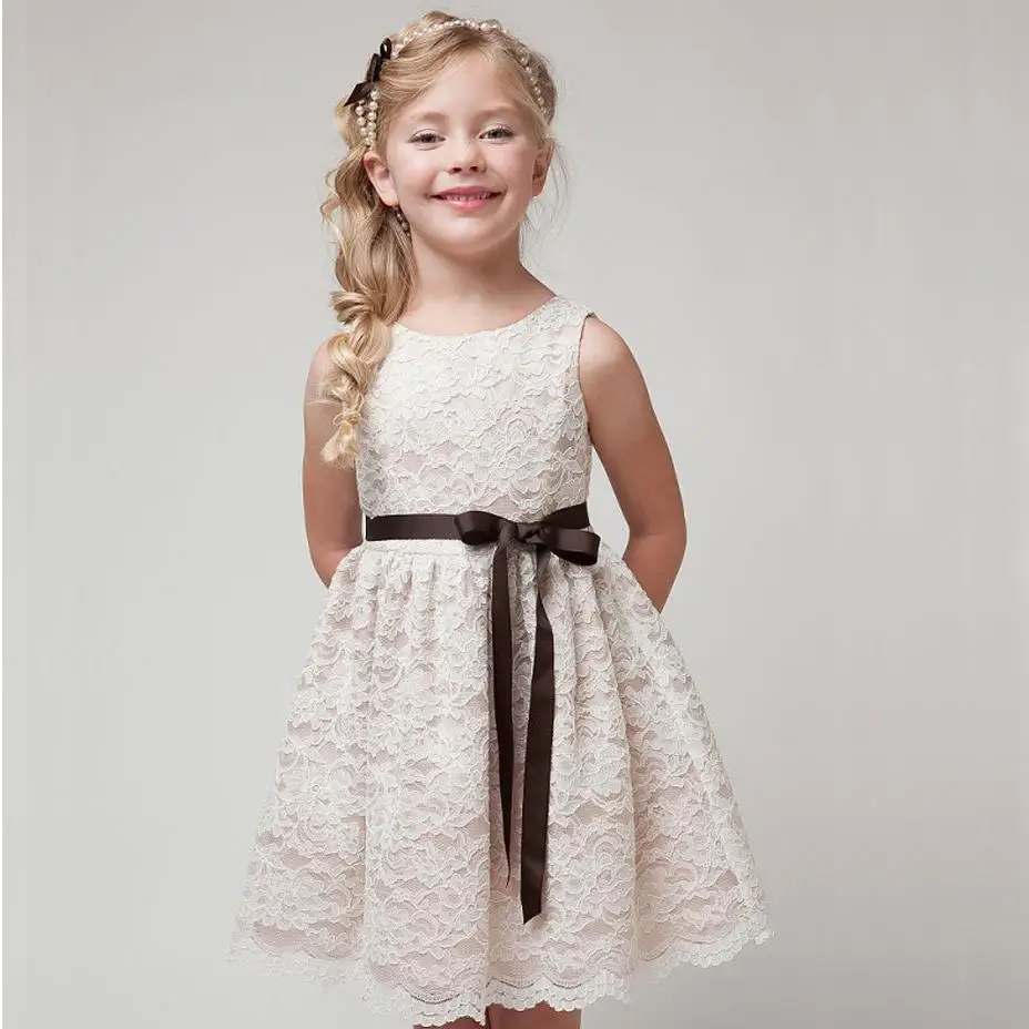 Summer High Quality Children Clothes Teenager Kids Dress for Girls Age 2-12  Beautiful Lace Flower Dress White Baby Girls Gown