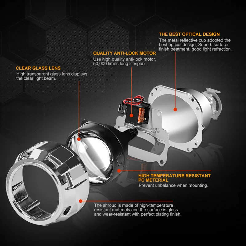 RACBOX 2Pcs 2.5 Inch Universal Bi Xenon HID Projector Lens Silver