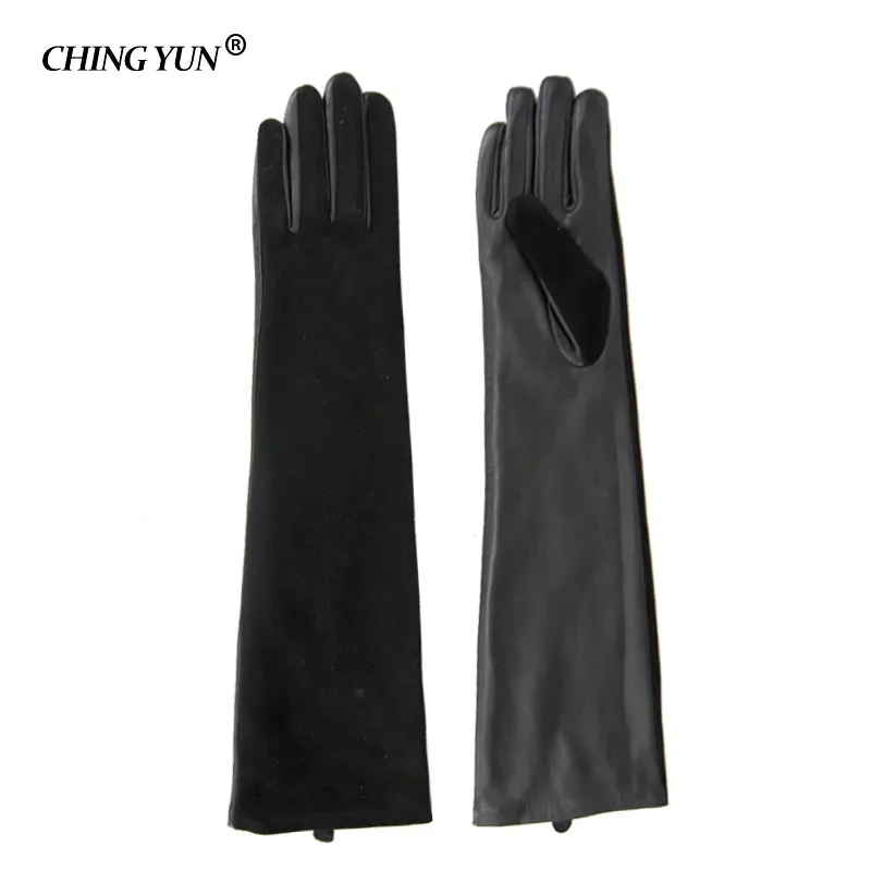 CHING YUN  winter lady fashion sheepskin leather gloves women genuine leather mittens female Suede leather long  gloves 2018