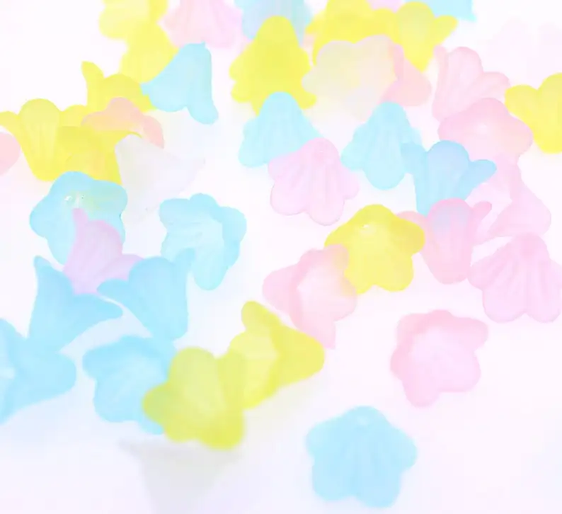 1500 Frosted Trumpet Bell Flower beads acrylic colorful mix 14x11mm frosted lucite pastel color