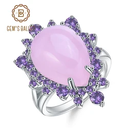 GEM'S BALLET Natural Pink Calcedony Gemstone Ring 925 Sterling Silver Vintage Halo Cocktail Rings for Women Fine Jewelry