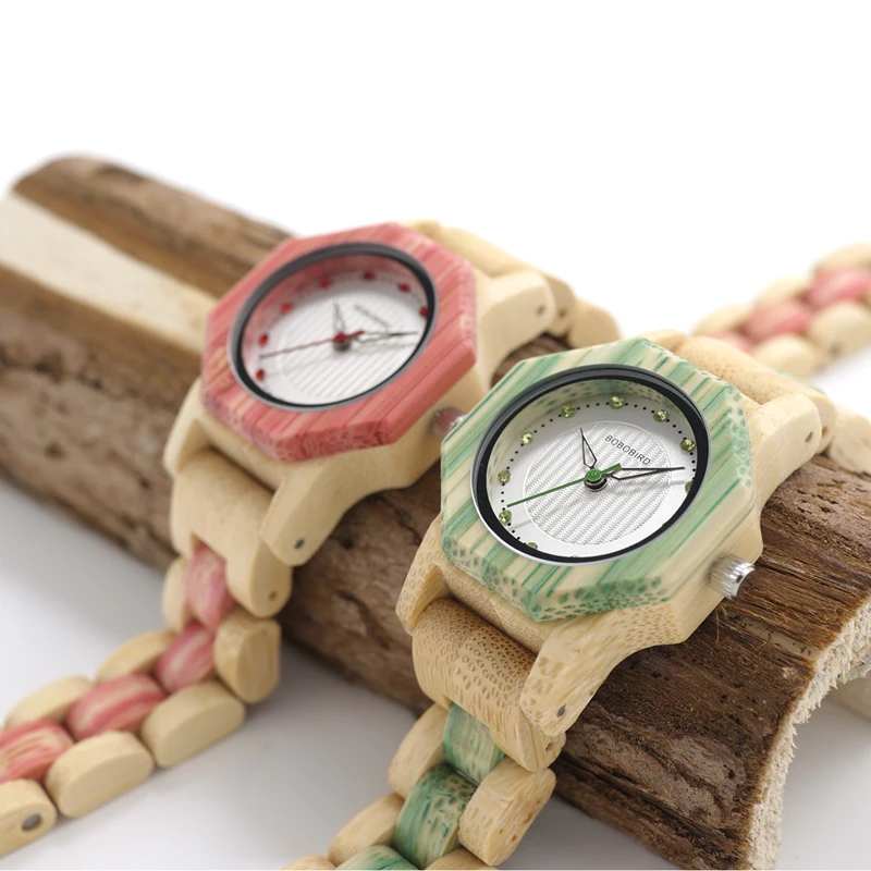 BOBO BIRD Newest Ladies Quartz Watches Octagon Natural Bamboo Watch Case Women\'s Brand in Wooden Box Dropshipping