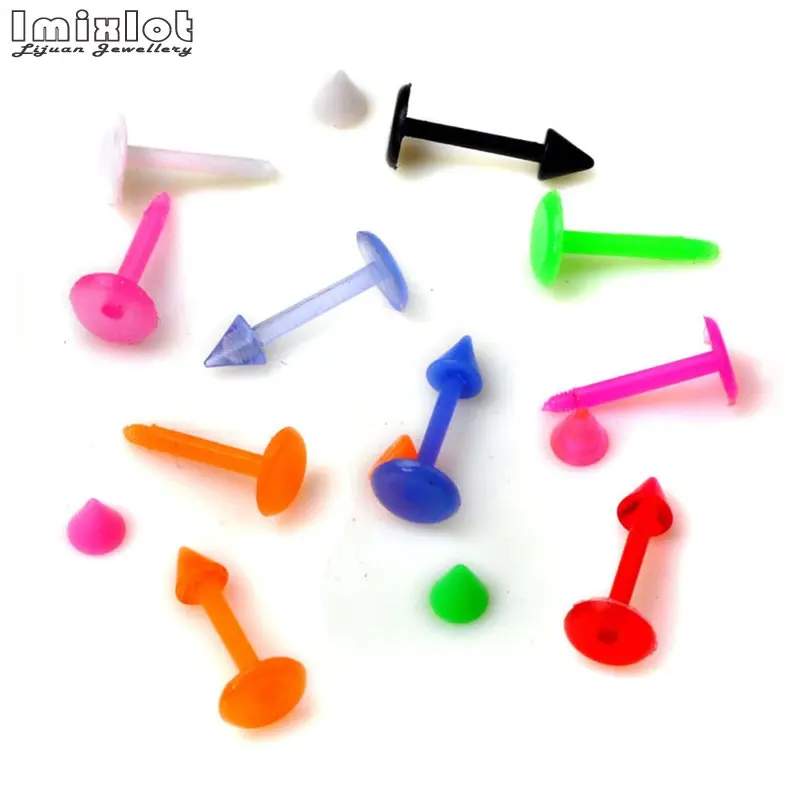 20Pcs/Lot 8mm Length Soft Bioplast Flexible Spike Ball Labret Lip Ring Ear Helix Tragus Cartilage Studs Piercing Body Jewelry