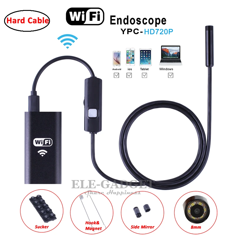 

8mm 1-5m Hard Cable Wireless Wifi Endoscope Camera HD 720P Borescope Waterproof Mini Camera For Tube Inspection Repair