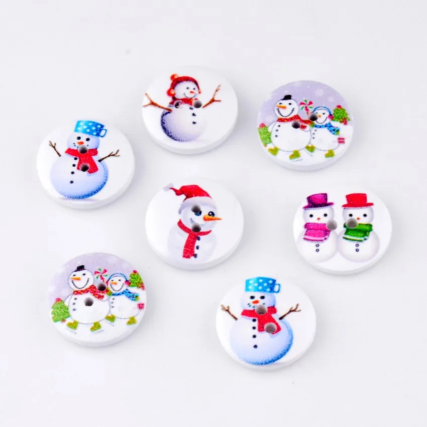 Free Shipping Retail 20Pcs Random Mixed Christmasday Round Christmas Snowman Wood Sewing Buttons Scrapbooking 20mm