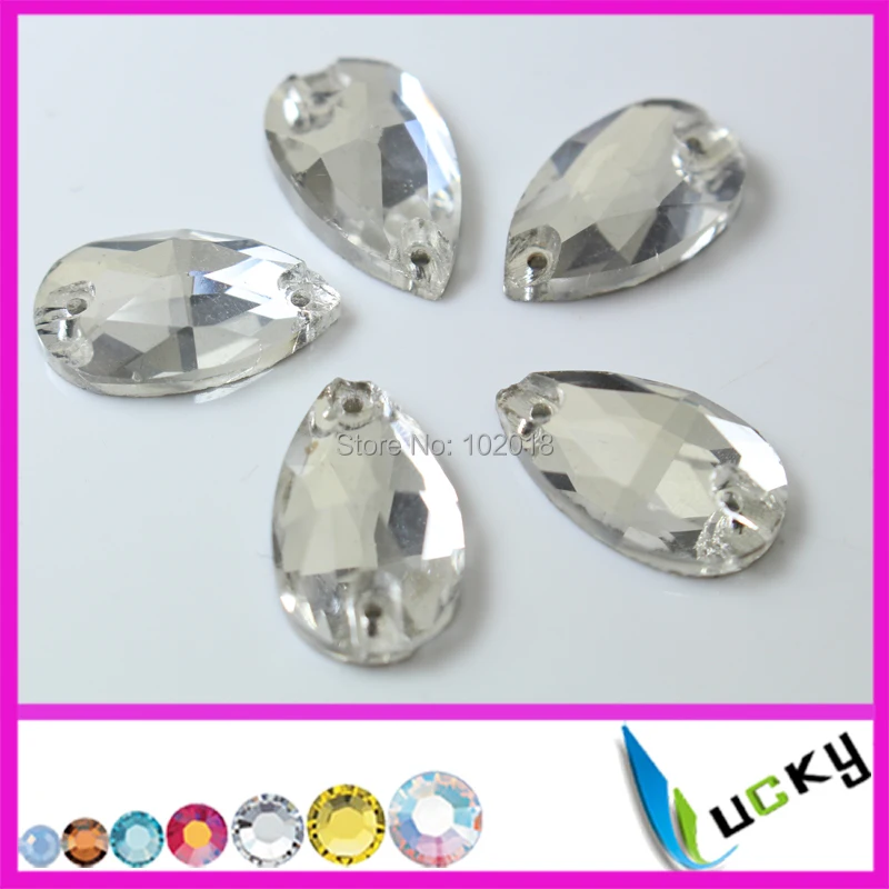 Super shiny Flat back Sew on Rhinestones with holes 7x12mm  11x18mm 13x22mm 17x28mm 22x38mm pear shape crystal color