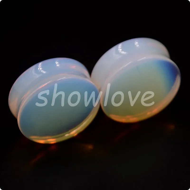 Showlove-20pcs Pyrex Organic Natural Opal Stone Ear Saddle Plug Double Flared Gauge Tunnel Plugs Expander Stretchers Piercing