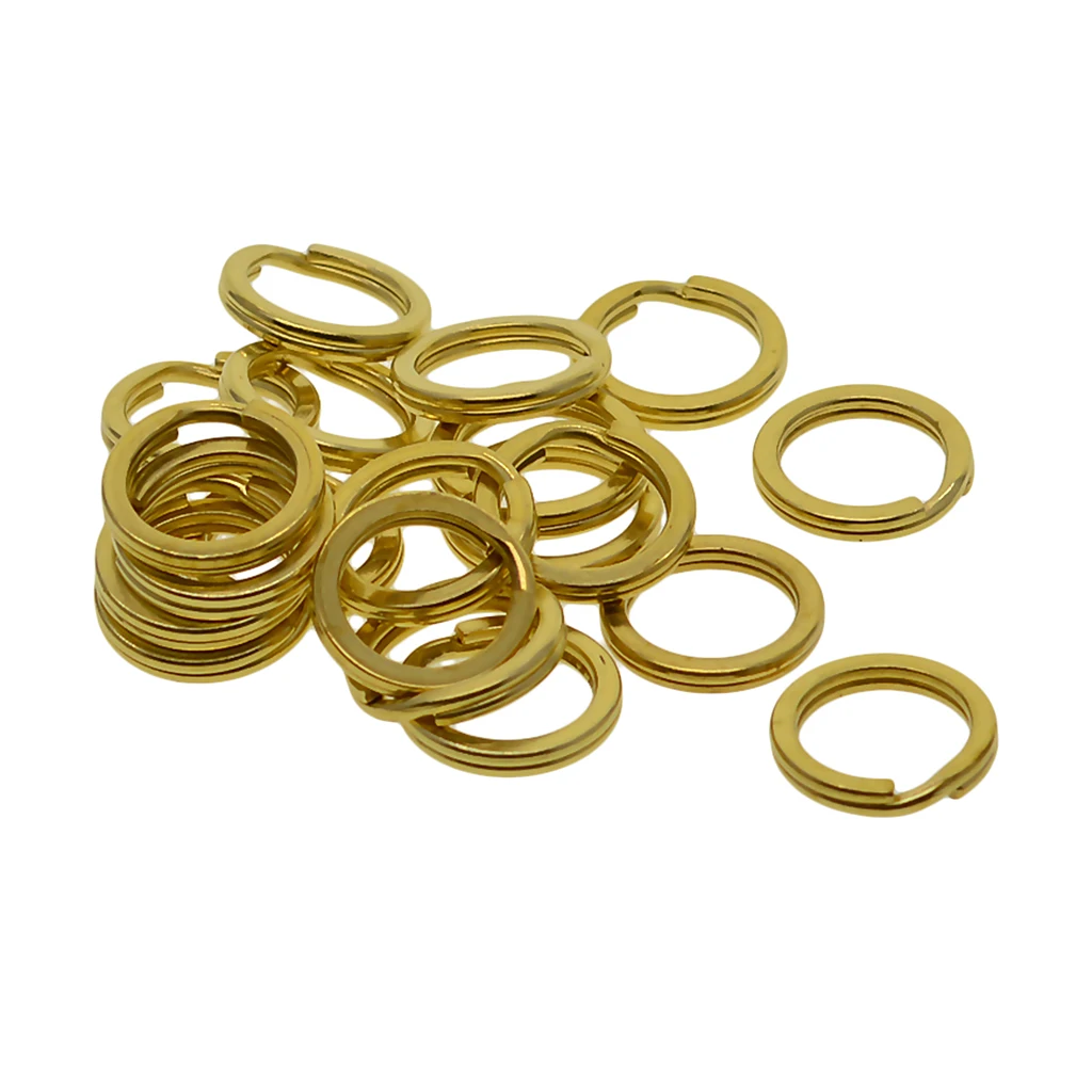 20 Pieces Solid Brass Flat Split Key Ring Chain Hook Hardware 15 mm / 0.59 inch Keyrings Keyschains Connector Bag Charms Clasp