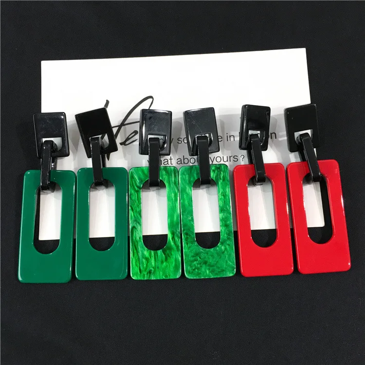 FishSheep Statement Geometric Acrylic Earrings Red Black Punk Big Buckle Pendant Long Drop Earrings For Women Fashion Jewelry