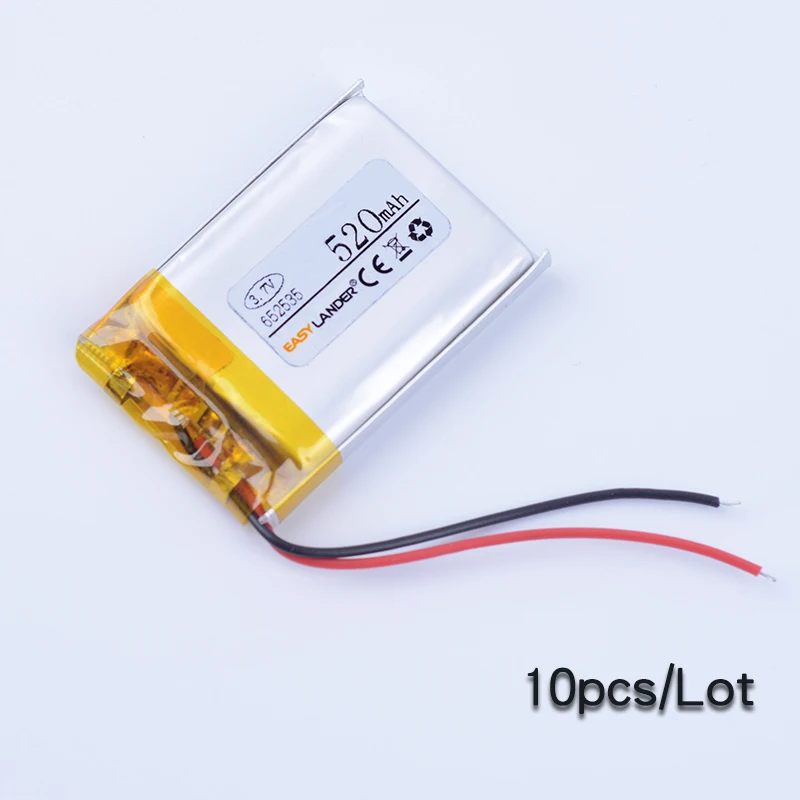 10 teile/los 652535   3,7 V 520 mAh wiederaufladbarer Lithium-Li-Ionen-Polymer-Akku