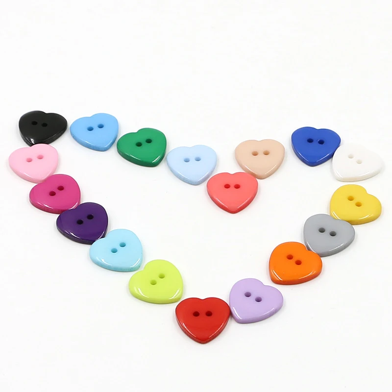 Loverly 1Lot=100pcs Resin Button Heart Shape 2-Hole Plastic Button Garment Accessories Sewing DIY for Childern\'s Clothing Bag