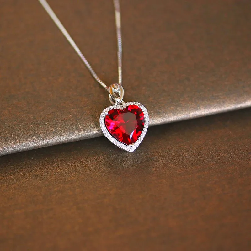 Heart Created Ruby Vintage Pendants S925 Sterling Necklace Fine Jewelry Bridal Wedding Engagement Bijouterie No Chain