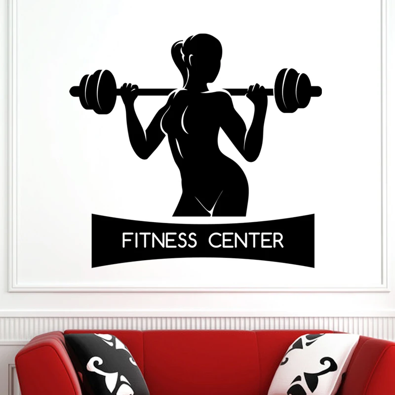 Gym Club Barbell Name Sticker Girl Fitness Center Crossfit Decal Posters Vinyl Wall Decals Parede Decor Gym Sticker