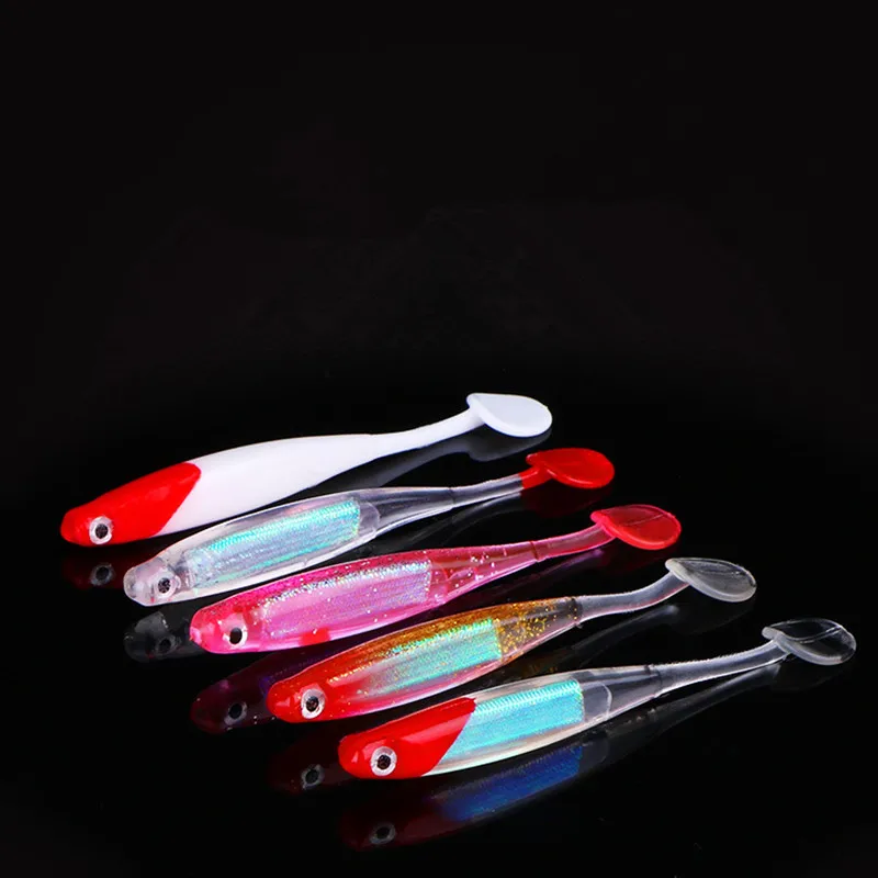 Fishing Lure T Tail Soft Bait Colorful Tube 3D Fish Eye 10cm/3.5g Single Tails Worm Saltwater Artificial Lures 5 Pieces Bag