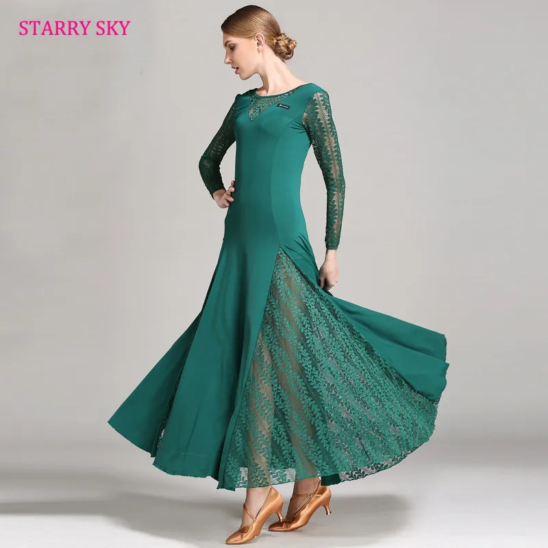 Lady's Ballroom Compettion Dance Dress Elegant Lace Long Sleeve Stage Waltz Tango Wear Women Ballroom Flamenco Dancing Dresses